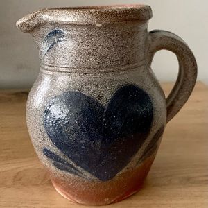 Rowe Pottery Works Cambridge Pitcher Blue Heart Salt Glazed